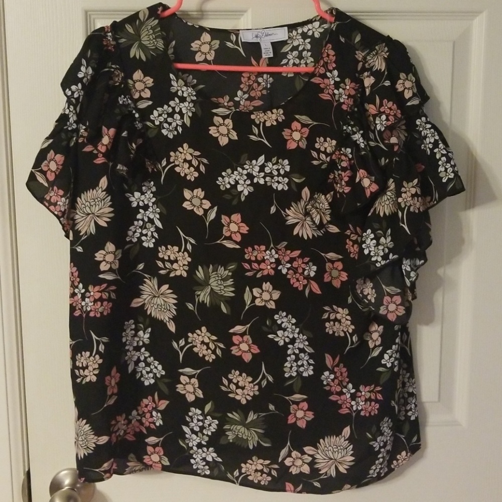 Libby Edelman Floral Ruffle Sleeve Blouse